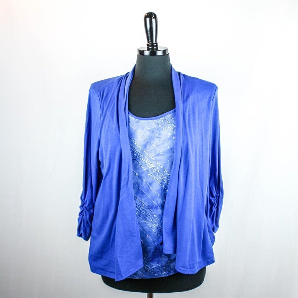 Notations Top Cardigan Combo Blue Sequins …